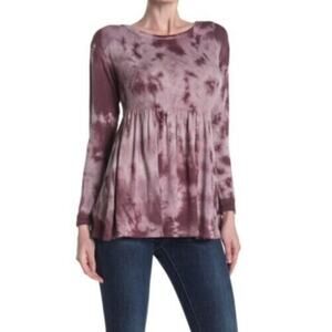 Baea Womens Tie Dye Long Sleeve Peplum Tunic Top In Tie Dye Coco XLarge MSRP $88
